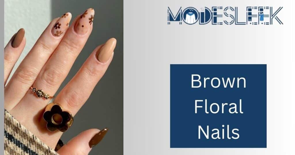 Brown Floral Nails