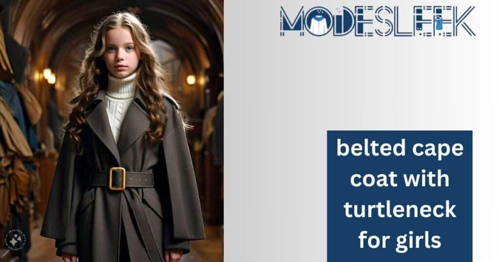 belted cape coat with turtleneck 