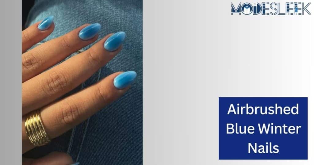 Airbrushed Blue Winter Nails