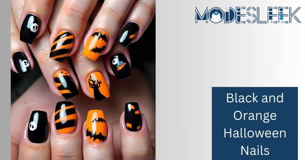 Black and Orange Halloween Nails