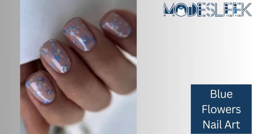 Blue Flowers Nail Art