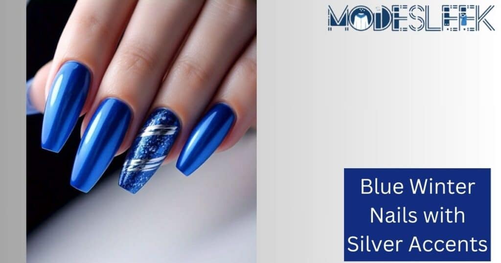 Blue Winter Nails with Silver Accents