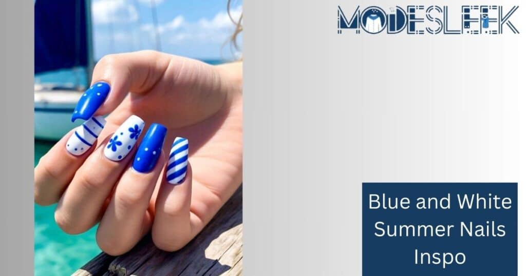 Blue and White Summer Nails Inspo