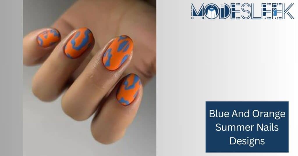 Blue and orange summer nails designs