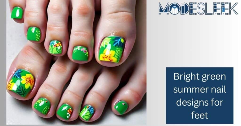 Bright green summer nail designs for feet