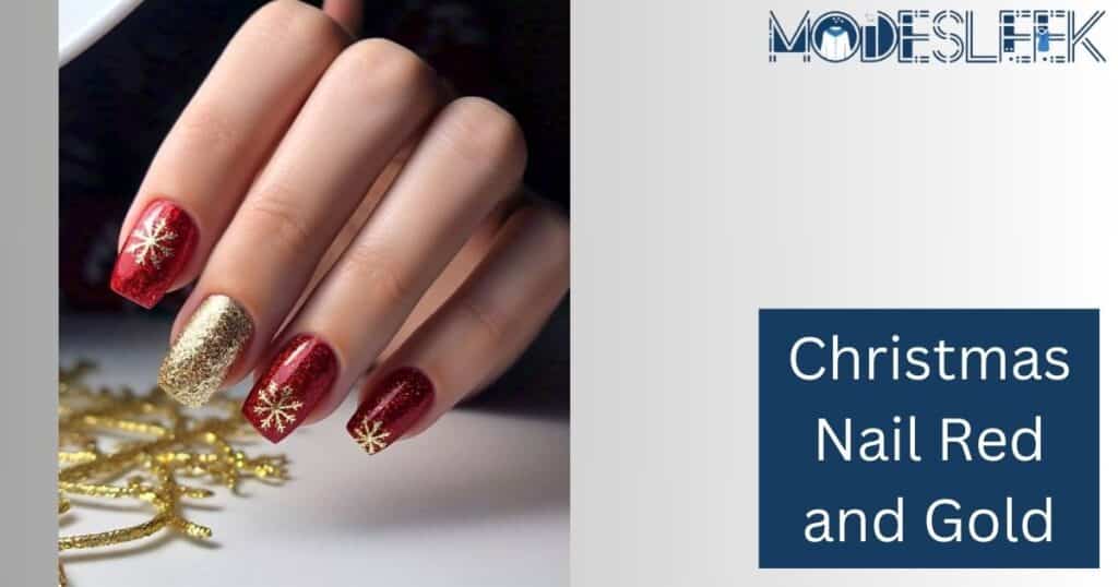 Christmas Nail Red and Gold