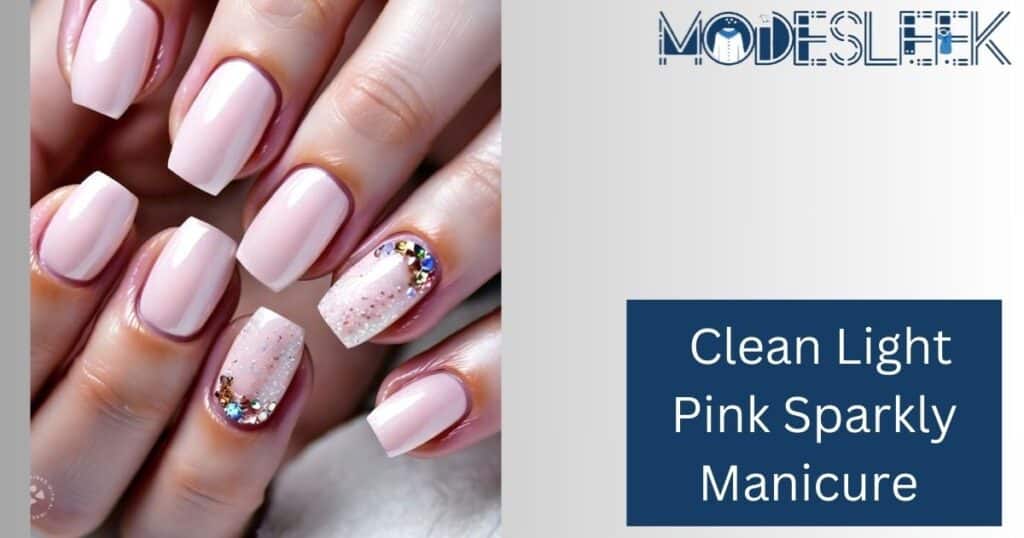 Clean Light Pink Sparkly Manicure 