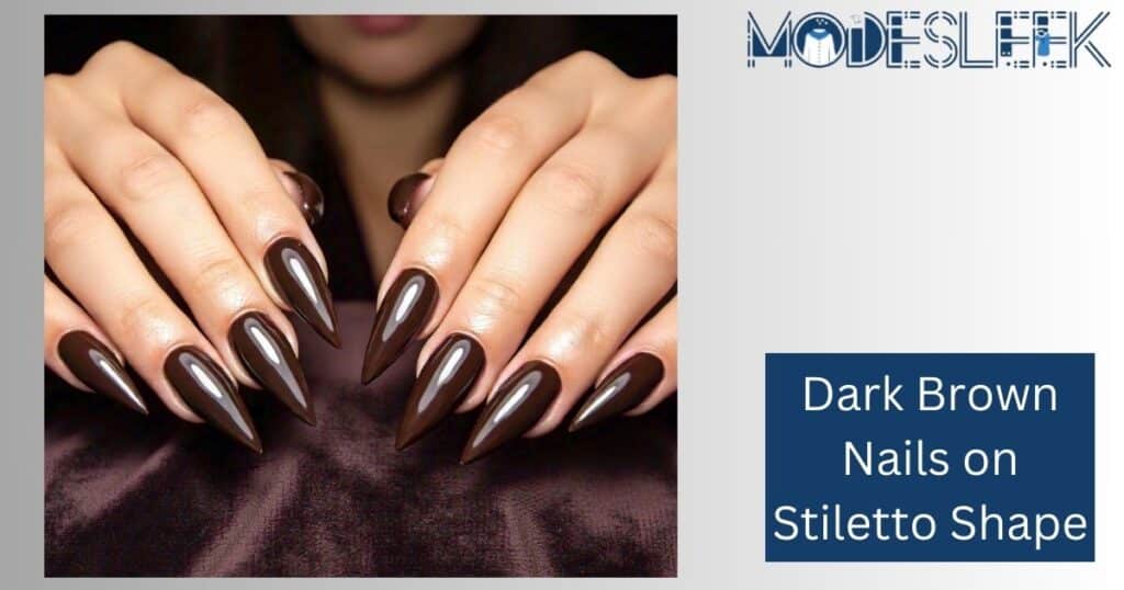 Dark Brown Nails on Stiletto Shape