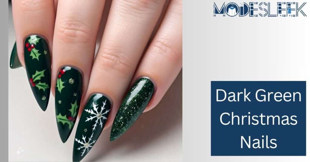 Dark green Christmas nails