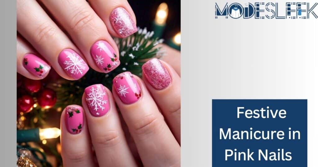  Festive Manicure in Pink Nails