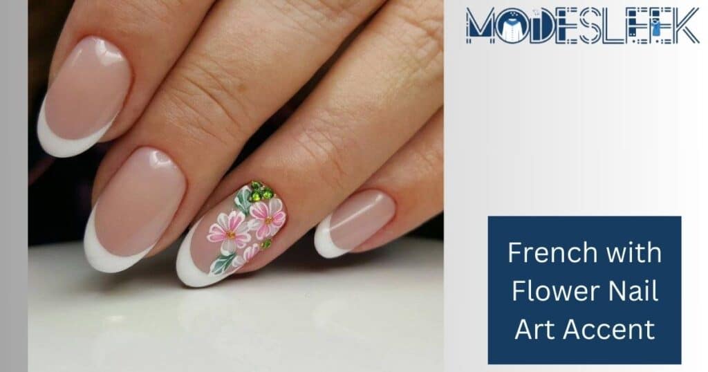 French with Flower Nail Art Accent