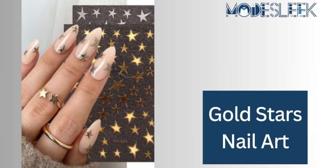 Gold stars nail art