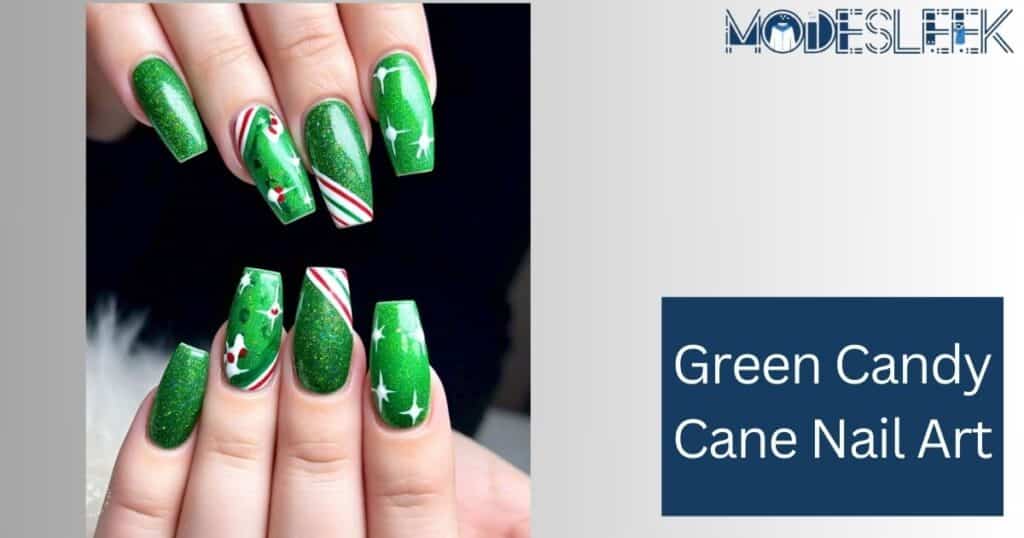 Green Candy Cane Nail Art