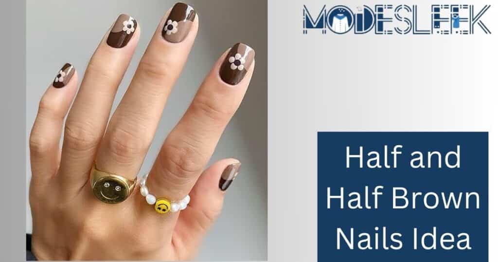 Half-and-Half Brown Nails Idea