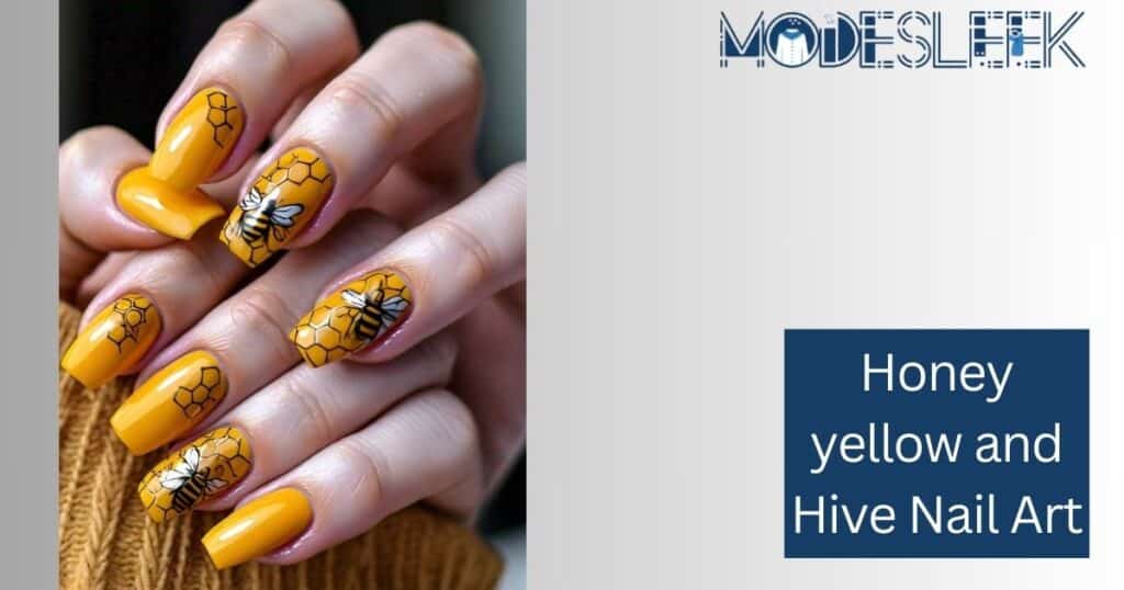 Honey yellow and hive nail art