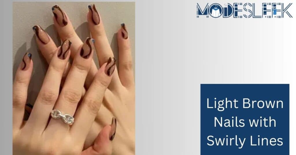 Light Brown Nails with Swirly Lines