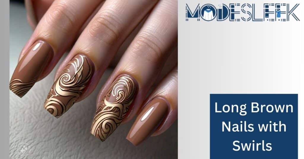 Long Brown Nails with Swirls