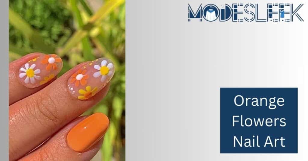 Orange Flowers Nail Art