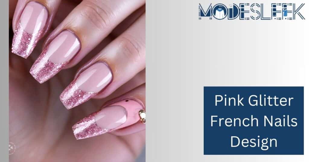 Pink Glitter French Nails Design