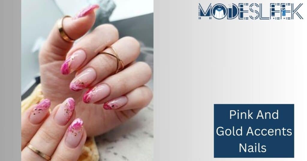 Pink and gold accents nails