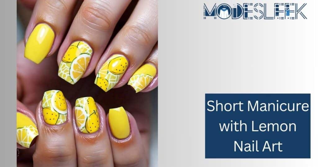 Short Manicure with Lemon Nail Art