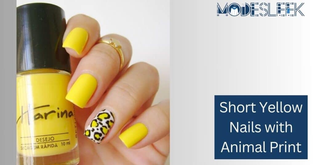 Short Yellow Nails with Animal Print