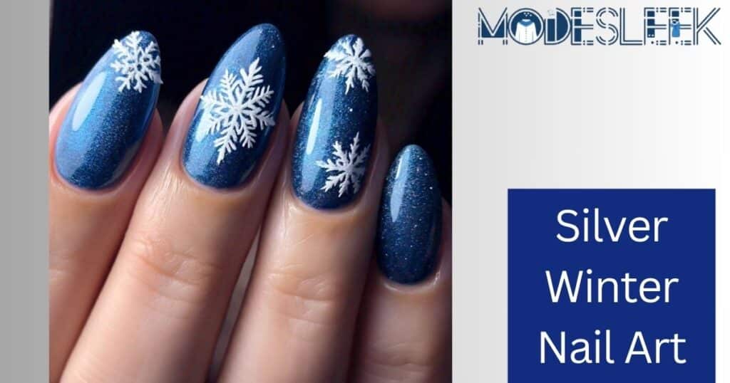 Silver winter nail art