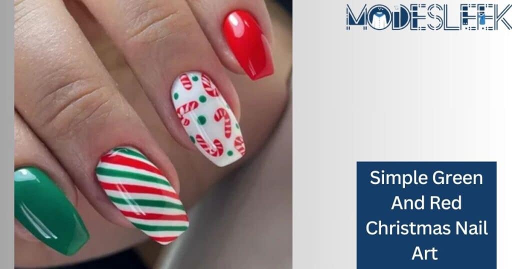 Simple Green And Red Christmas Nail Art 