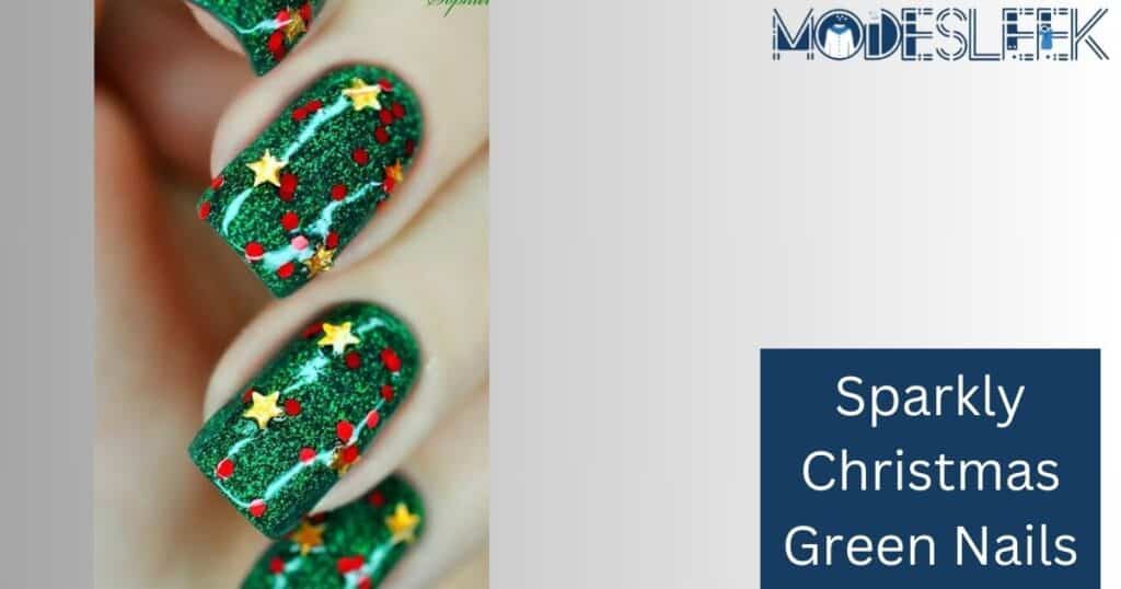 Sparkly Christmas Green Nails