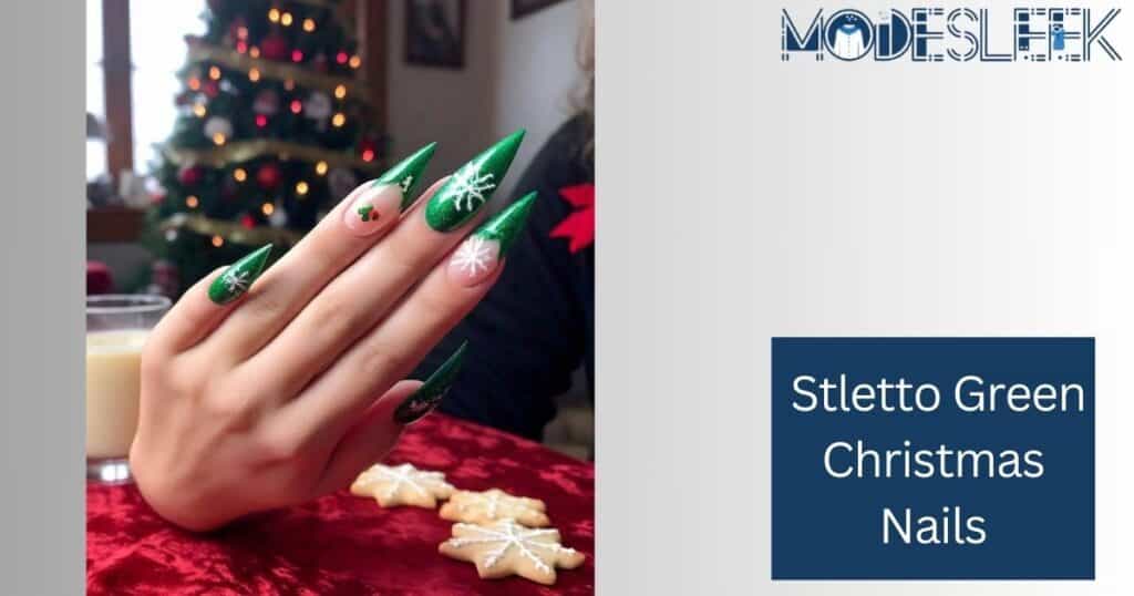 Stletto green Christmas nails