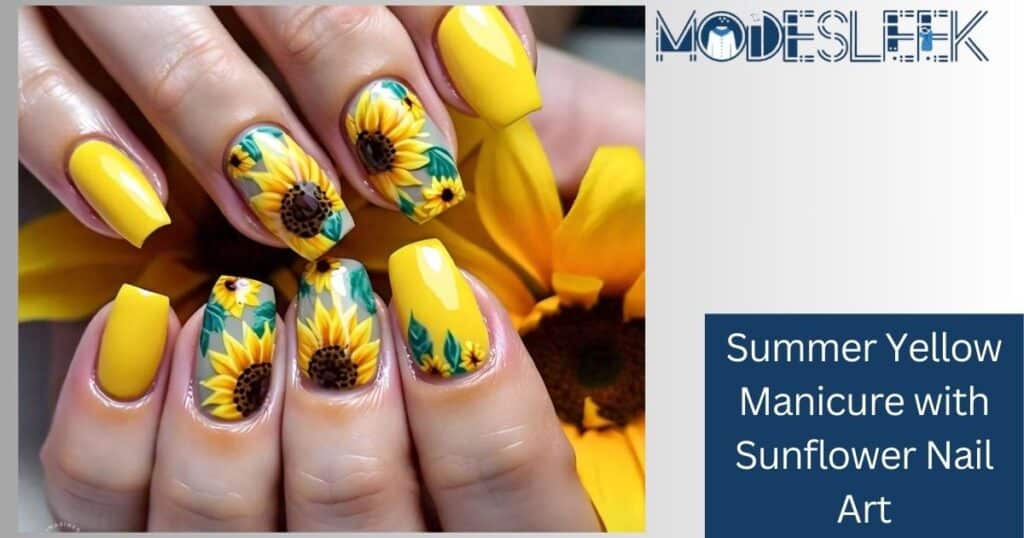 Summer Yellow Manicure with Sunflower Nail Art