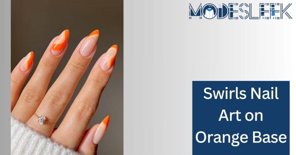 Swirls Nail Art on Orange Base