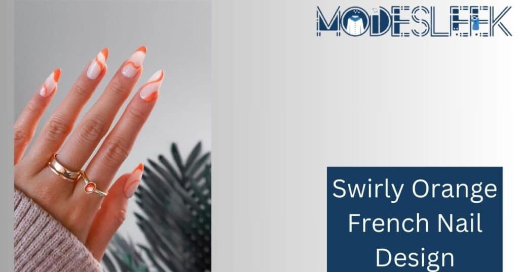 Swirly Orange French Nail Design