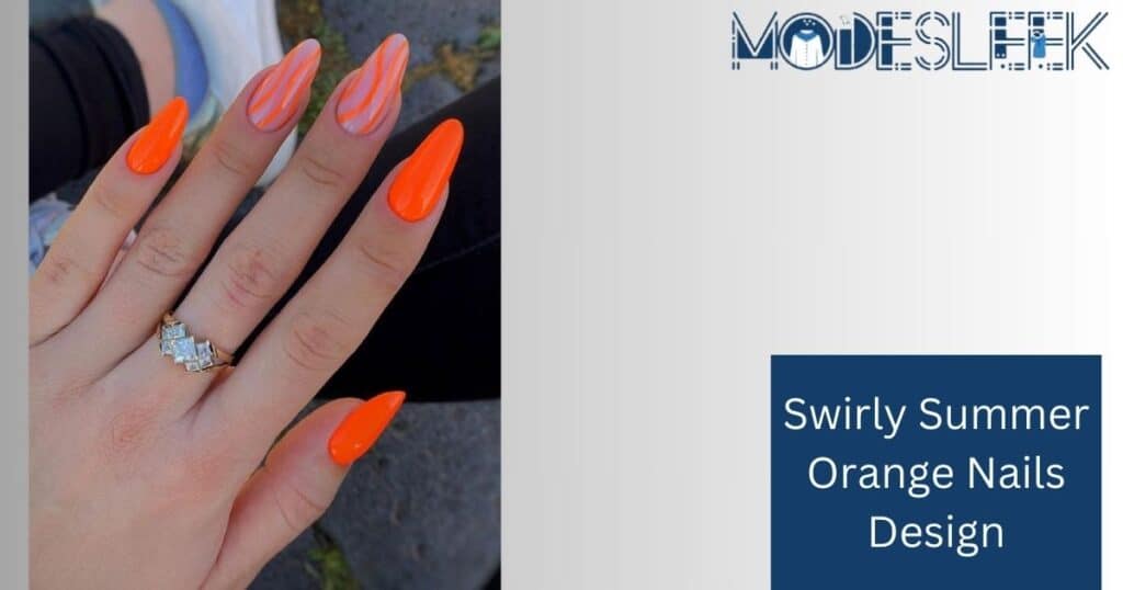 Swirly Summer Orange Nails Design