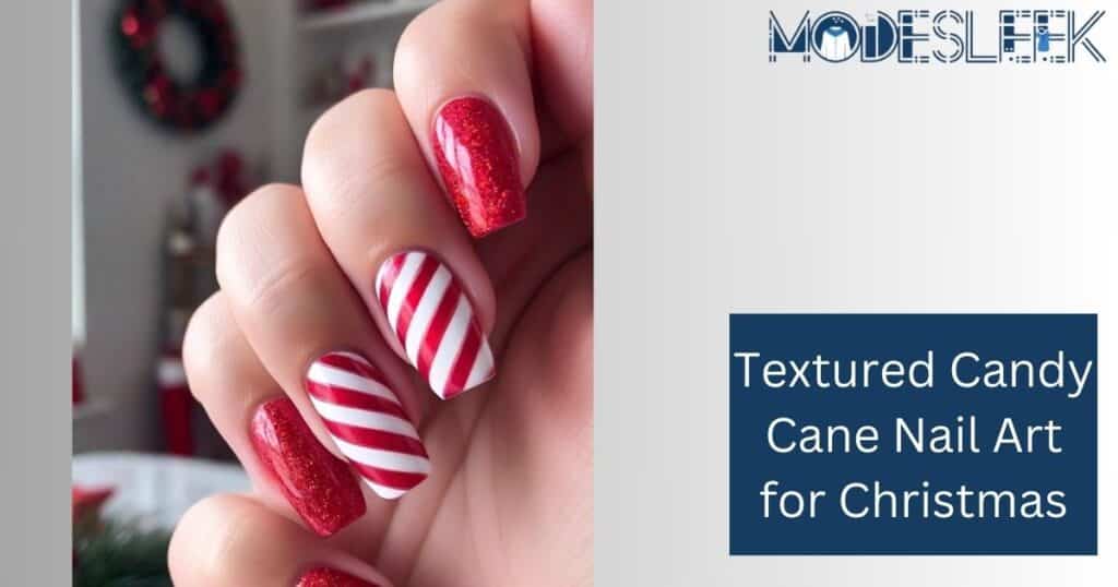 Textured Candy Cane Nail Art for Christmas