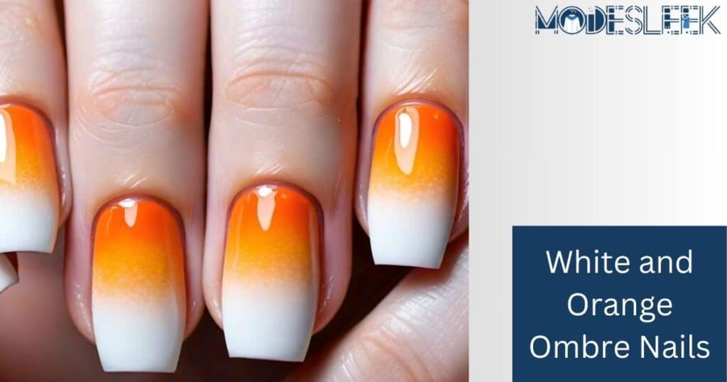 White and Orange Ombre Nails