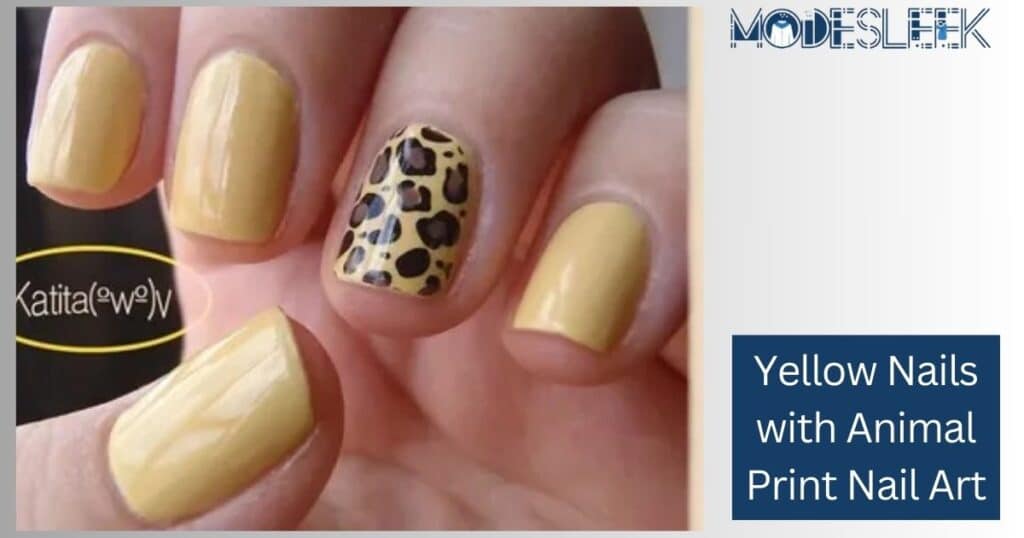 Yellow Nails with Animal Print Nail Art