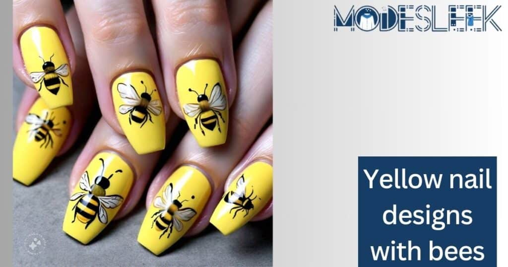 Yellow nail designs with bees