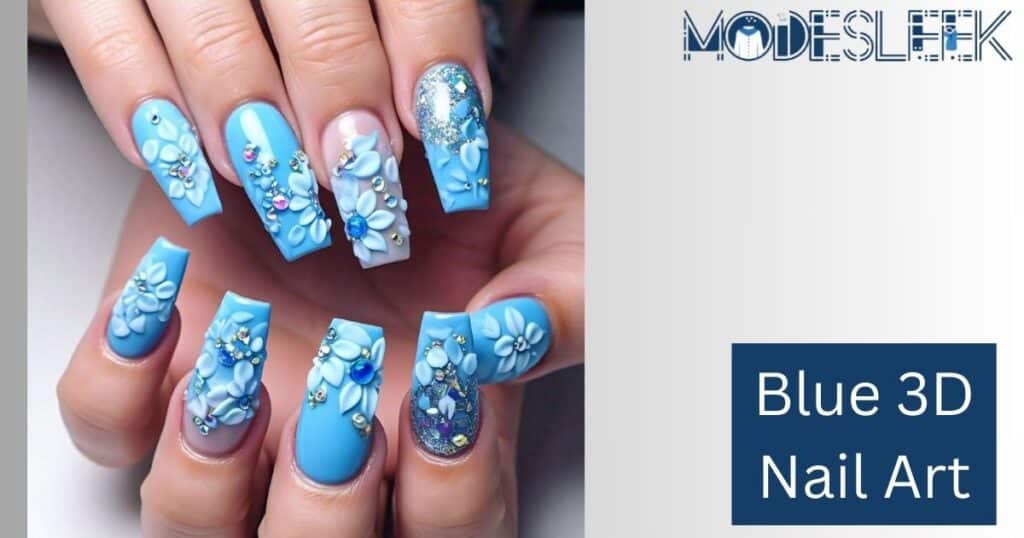 Blue 3D Nail Art