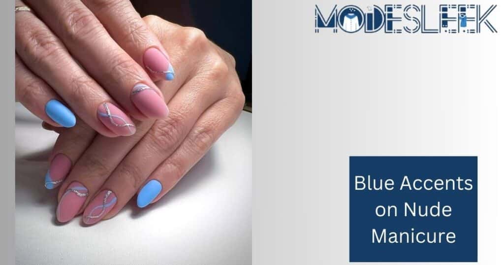 Blue Accents on Nude Manicure