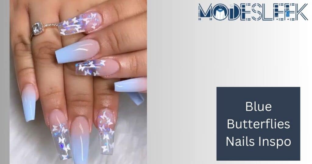 Blue Butterflies Nails Inspo