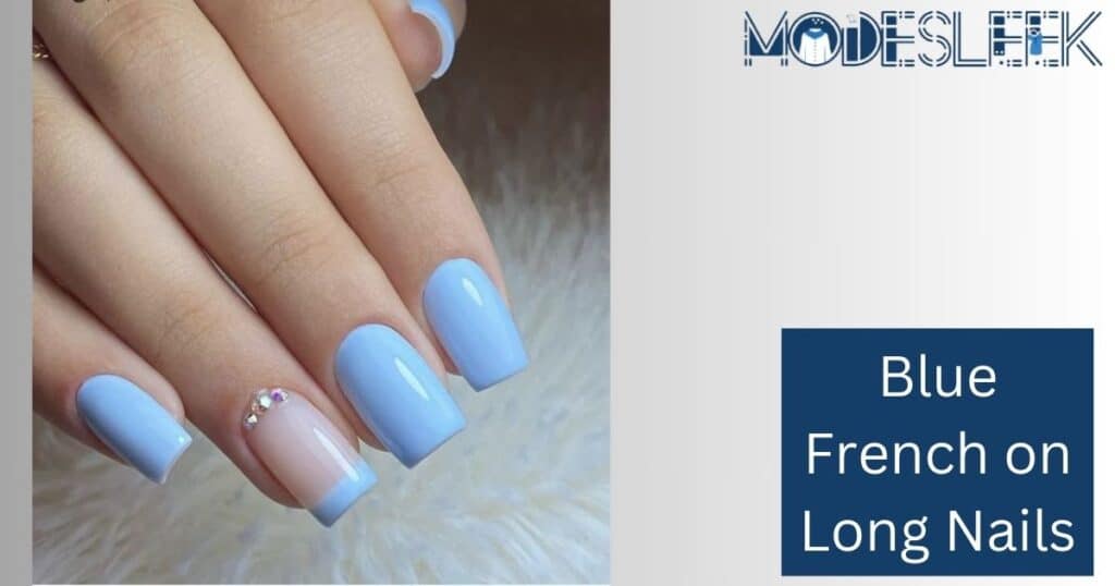 Blue French on Long Nails