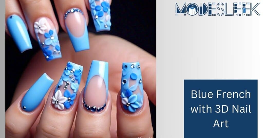 Blue French with 3D Nail Art