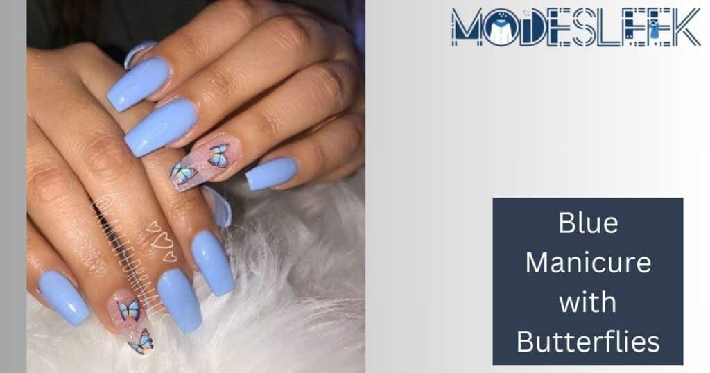 Blue Manicure with Butterflies