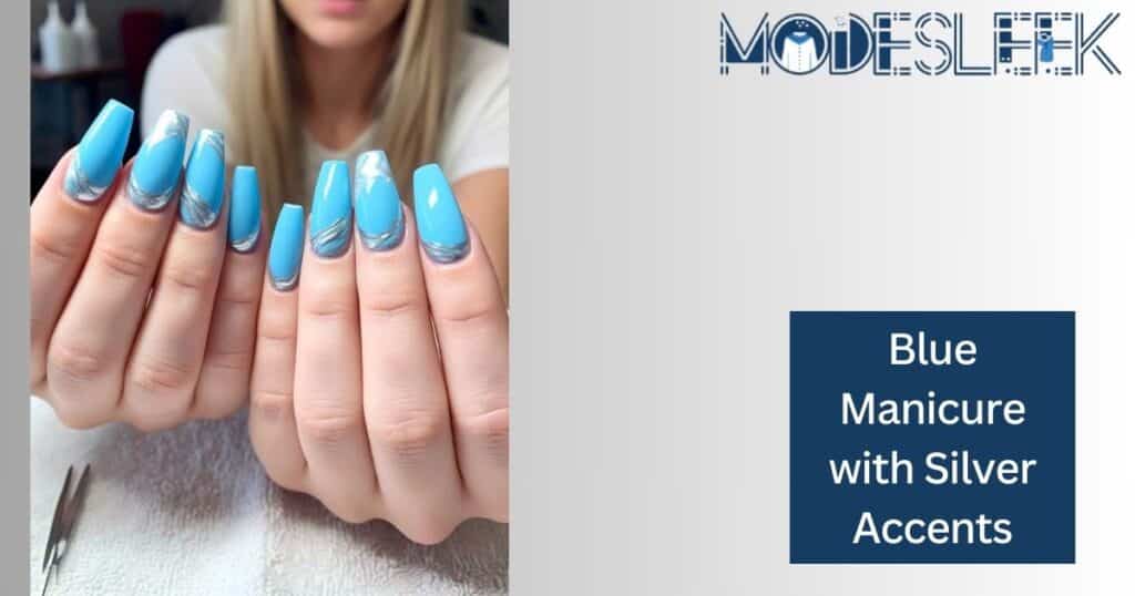 Blue Manicure with Silver Accents