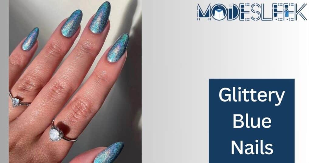 Glittery Blue Nails