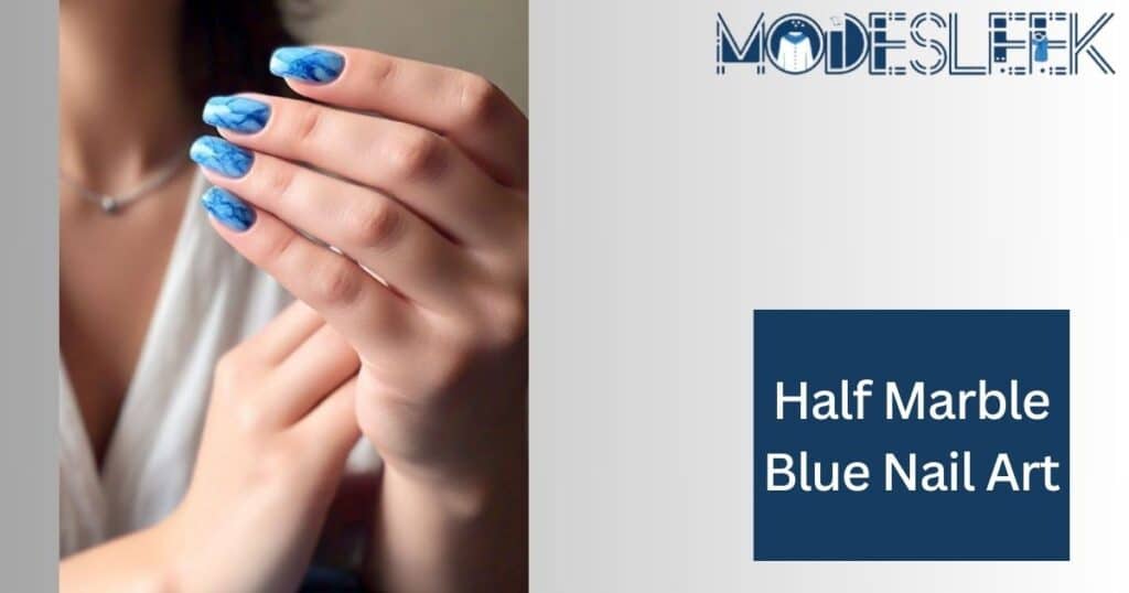 Half-marble blue nail art