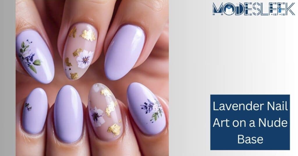 Lavender Nail Art on a Nude Base