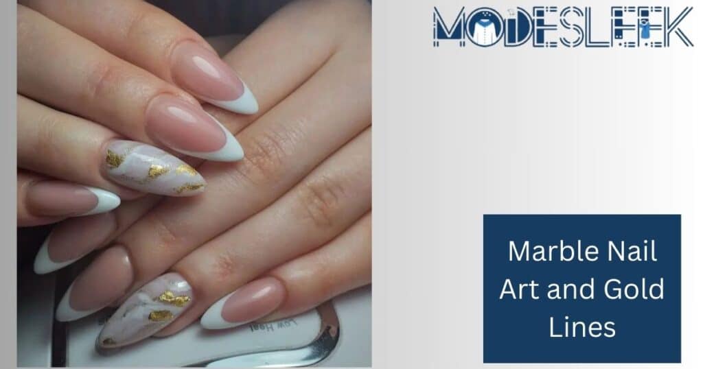 Marble Nail Art and Gold Lines