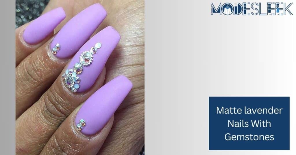 Matte lavender nails with gemstones